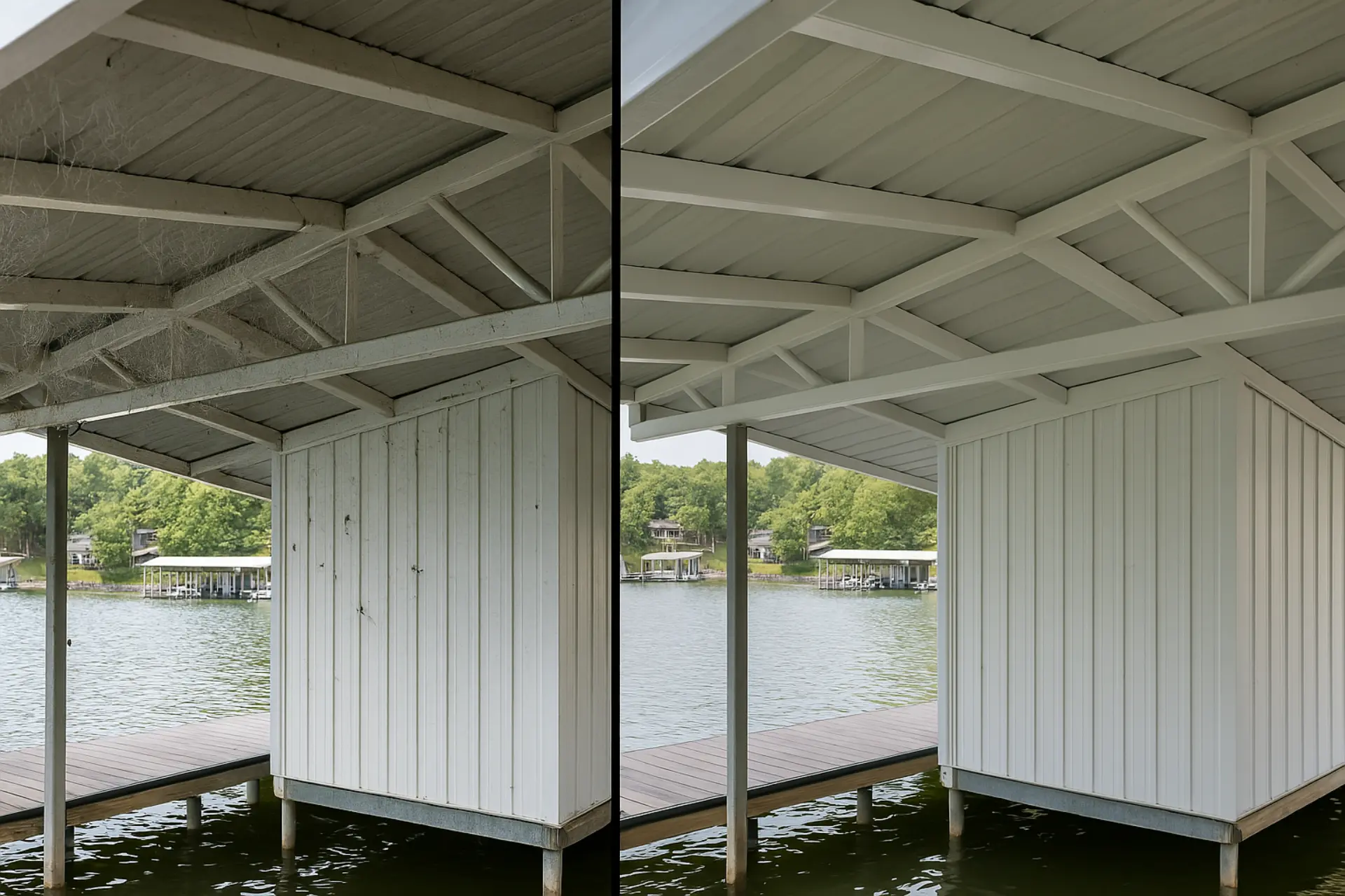 Before and after dock spider removal Lake of the Ozarks - A1 Bugman professional treatment results