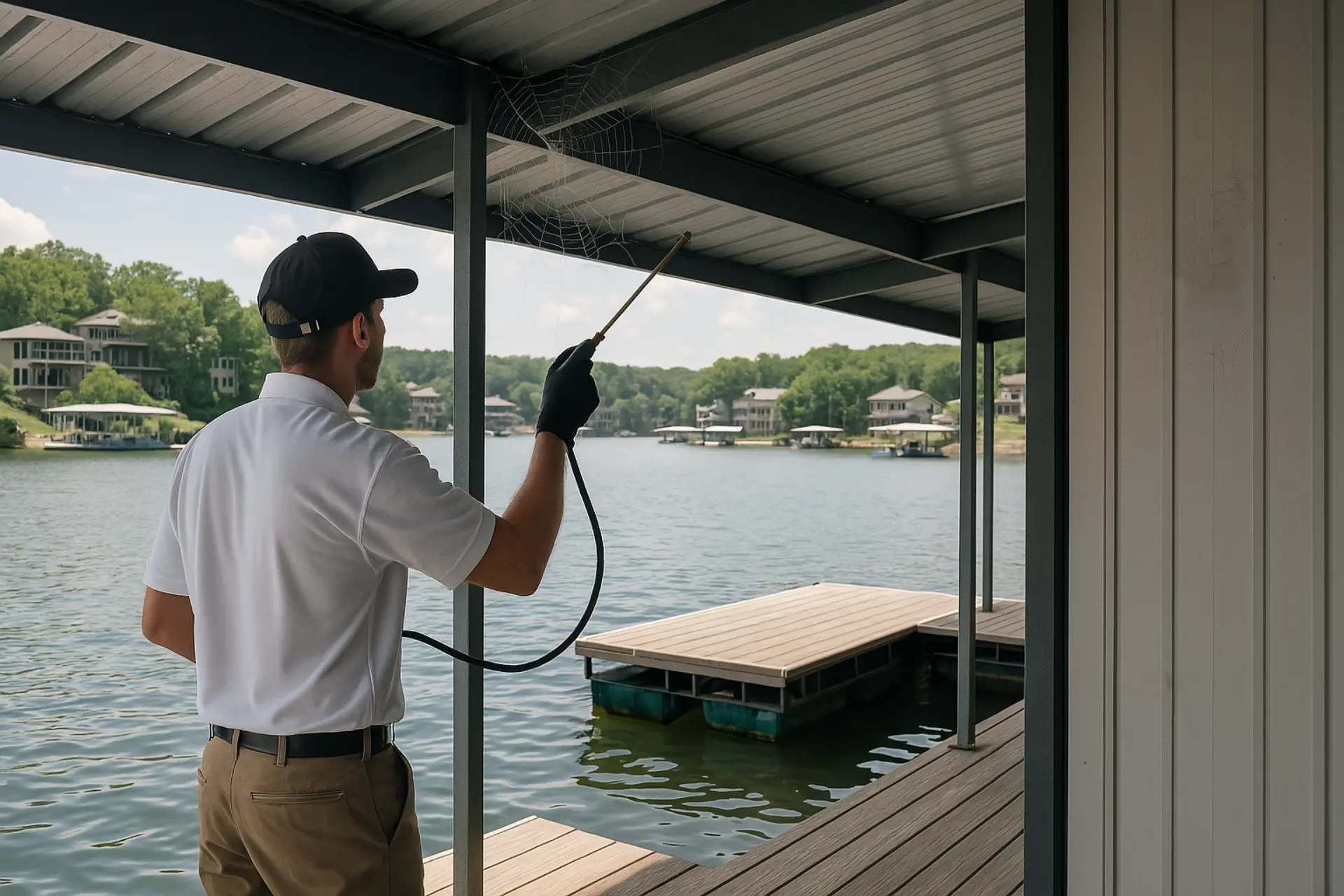 Dock spider control services Lake of the Ozarks - professional spider removal for boat docks and waterfront properties